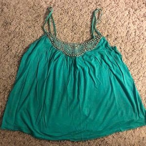 💚 Turquoise spaghetti strap tank w/ embellishment